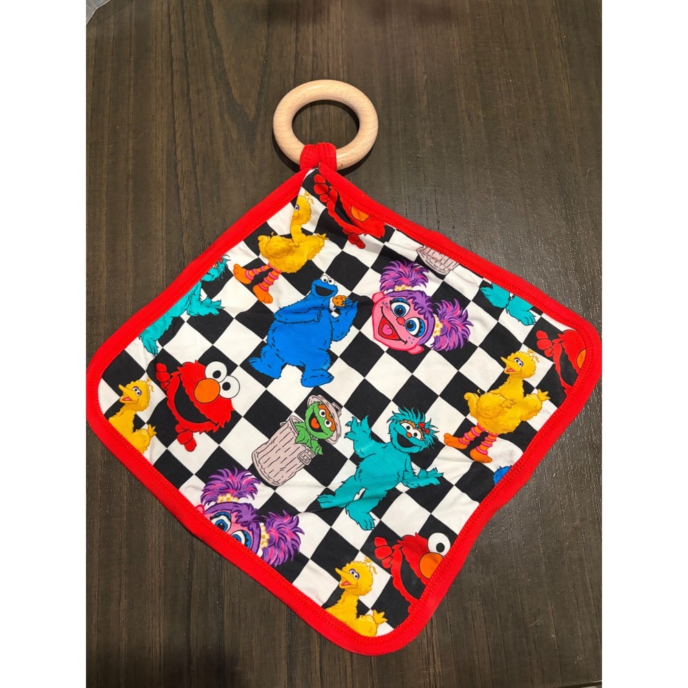 Sesame Street Character Lovey Security Blanket with Wooden Teether Ring